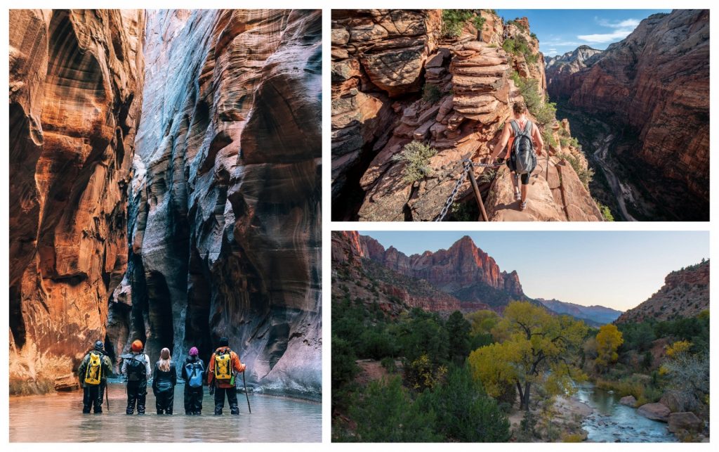 The Narrows, Angel's Landing and the Virgin River in Zion National Park.