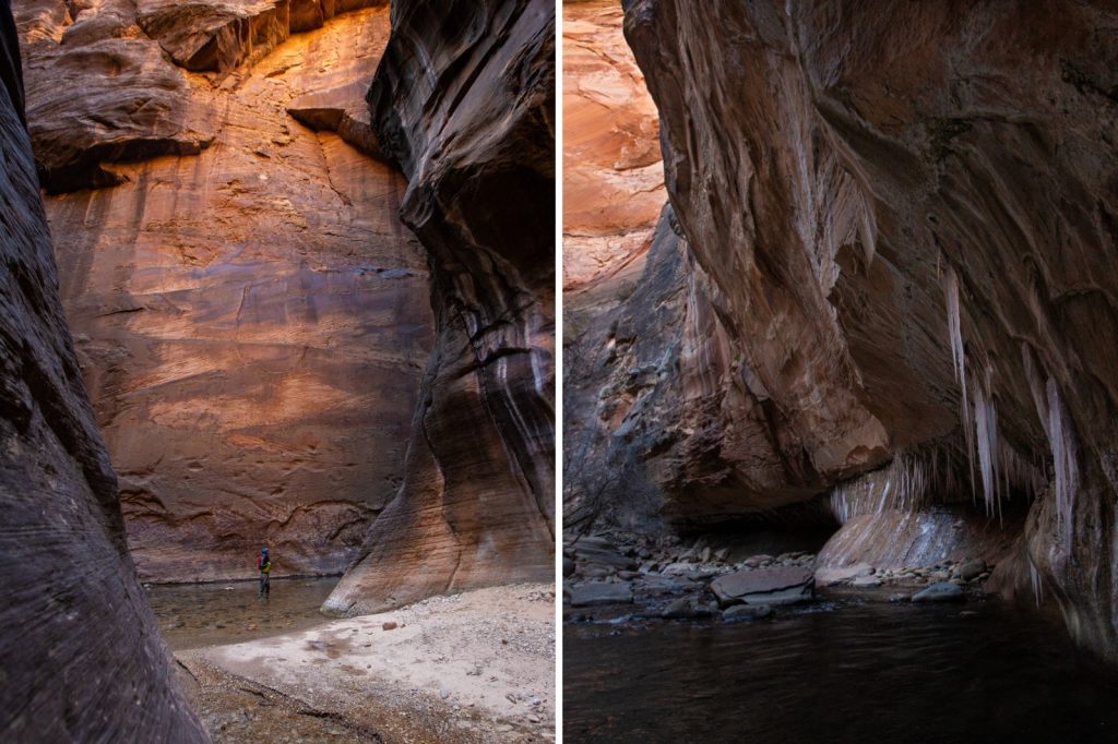 Two pictures from the Narrows in Zion National Park winter
