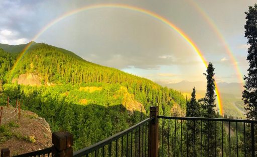 Double rainbow above the forests in Alaska.
