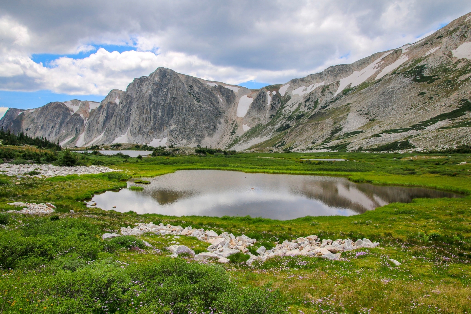 Mountain with an alpine lake.