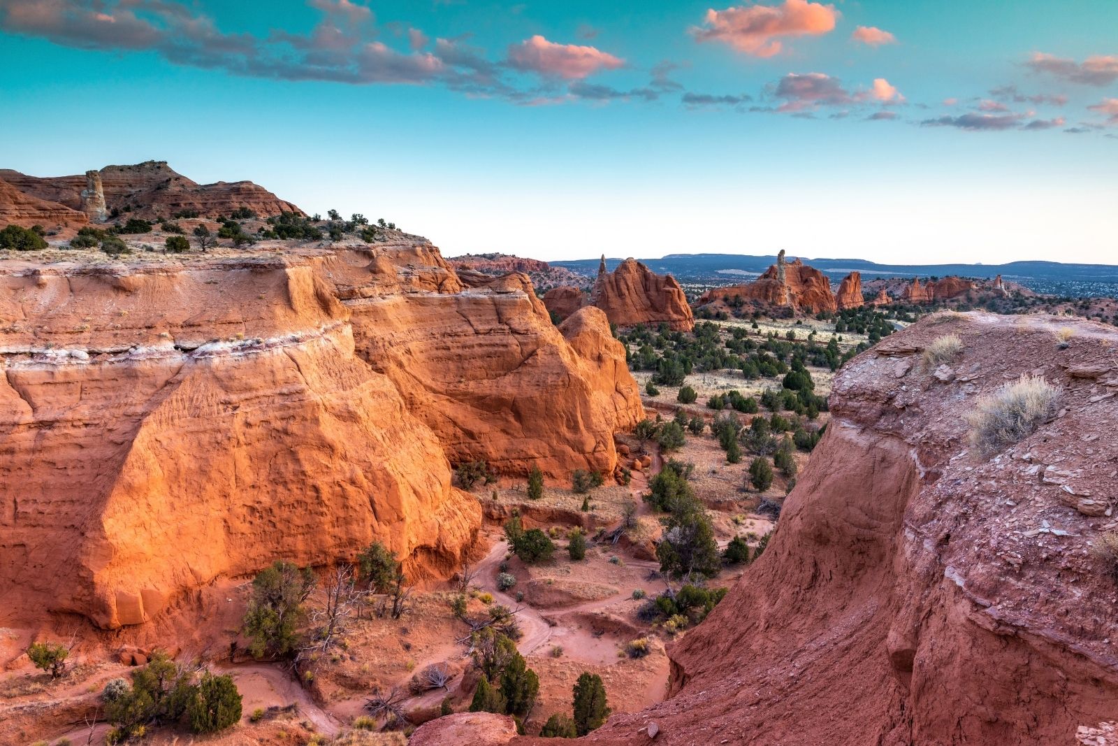 Beautiful red cliffs and rocks at sunset