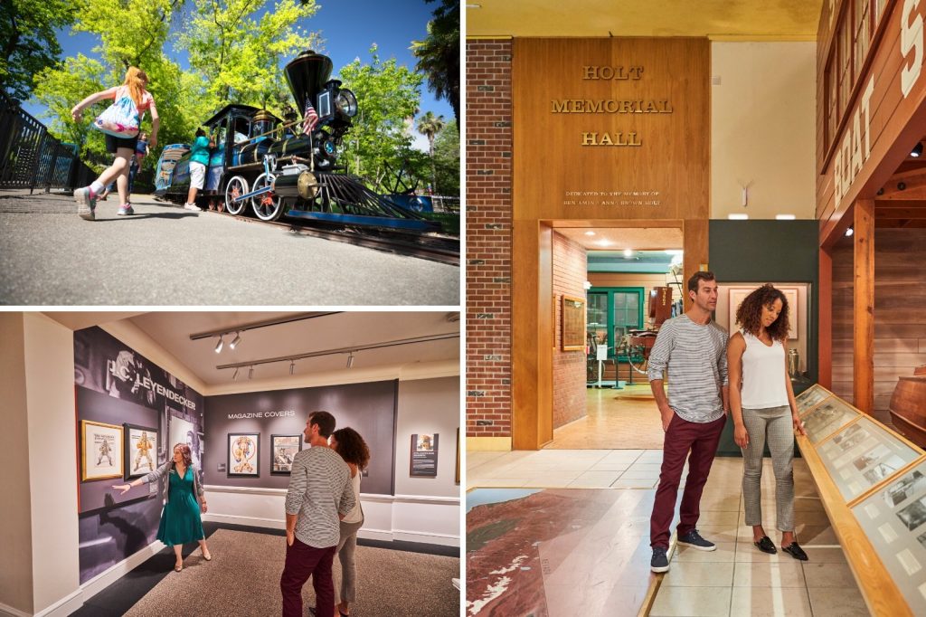 Collage of museums along a california road trip