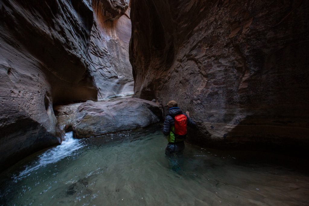 Wading through cold water in the Narrows