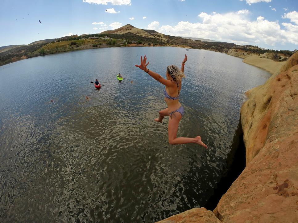 Cliff jumping in Red Fleet State Park near Vernal, Utah