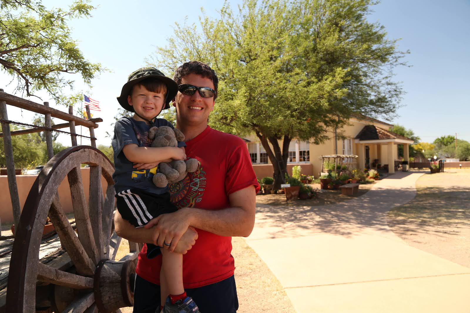 man and child at Tubac Presidio State Park in Southern Arizona