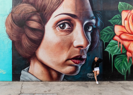 Person in front of mural in Modesto, CA