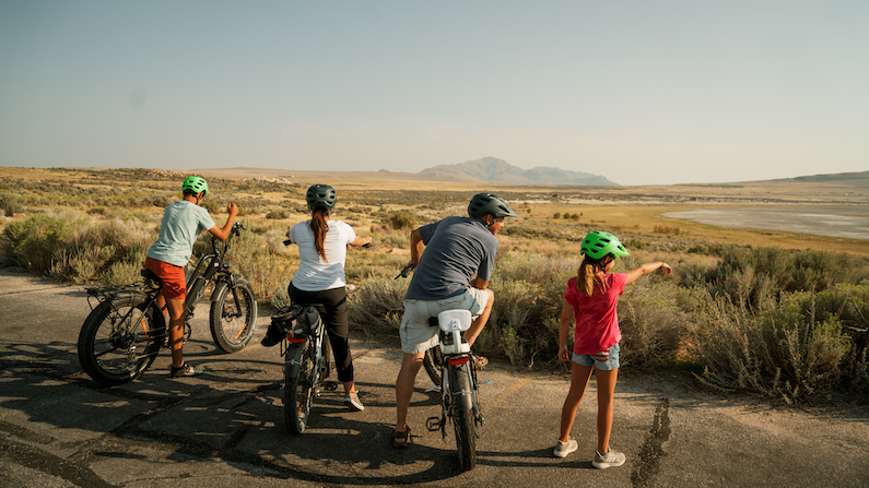 Family biking in Antelope Island State Park