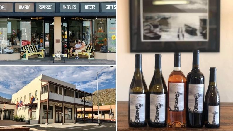 Collage of wine, food, and lodging in Superior, AZ