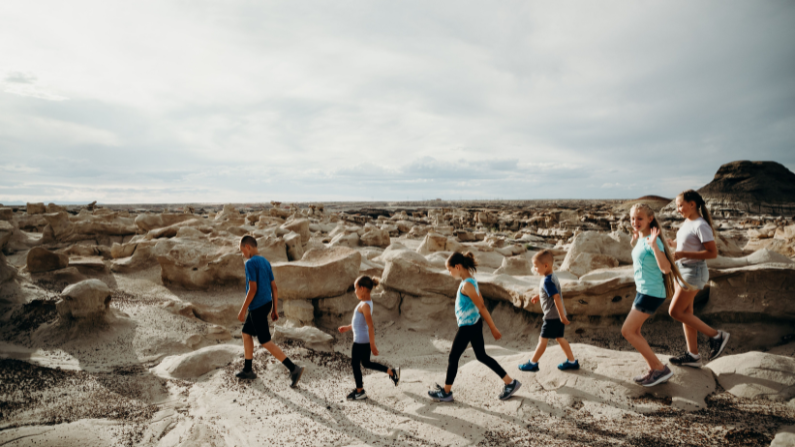 Hike ancient ruins in the Bisti Badlands near Farmington, New Mexico in the Four Corners