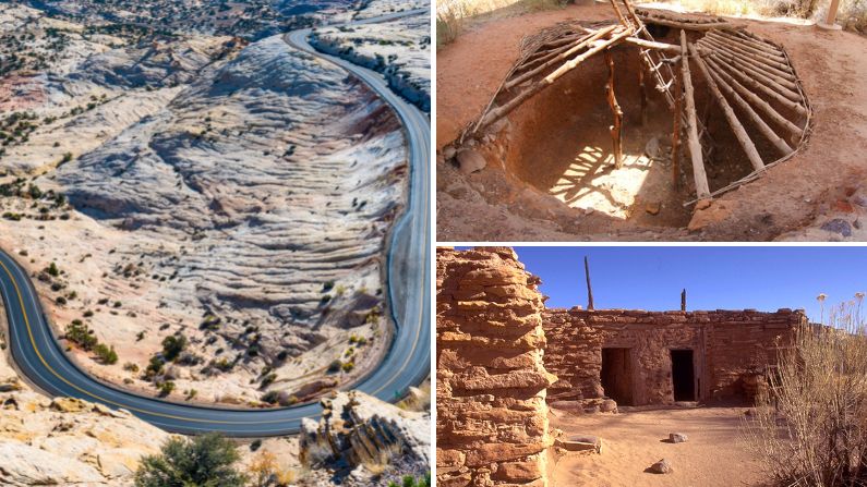 Collage of Scenic Byway 12 and Anasazi State Park Museum in Boulder UT