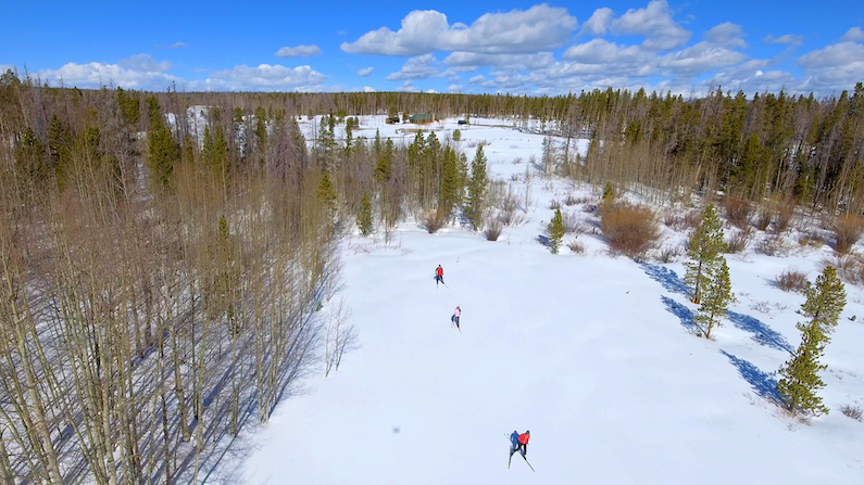 Skiers in Laramie, Wyoming