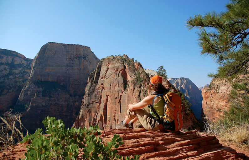 Hiker taking in the views in Zion National Park near Kanab, Utah