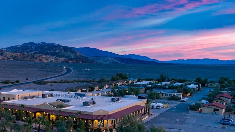 Pink sky over Oasis at Death Valley in Death Valley National Park