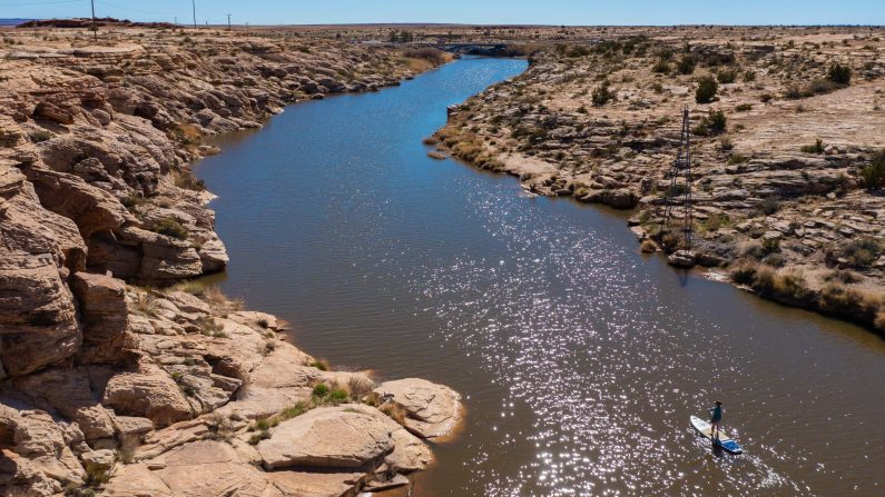 Paddle boarding on Clear Creek Reservoir in Winslow, Arizona