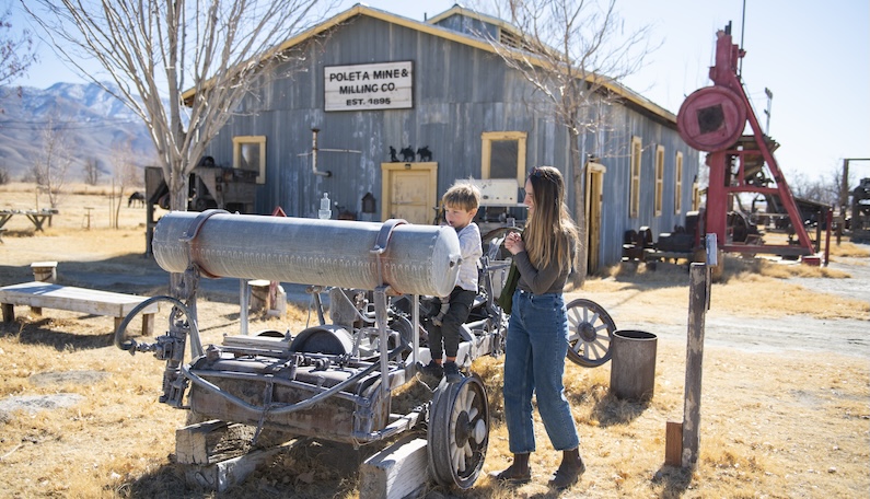 Family plays at Laws Railroad Museum and Historical Site, Bishop, California