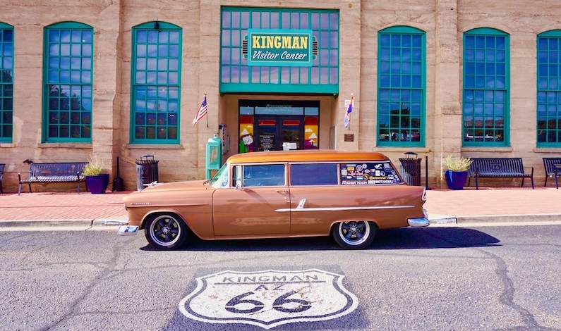 chevy nomad in front of Route 66 Kingman Visitor Center & Museum